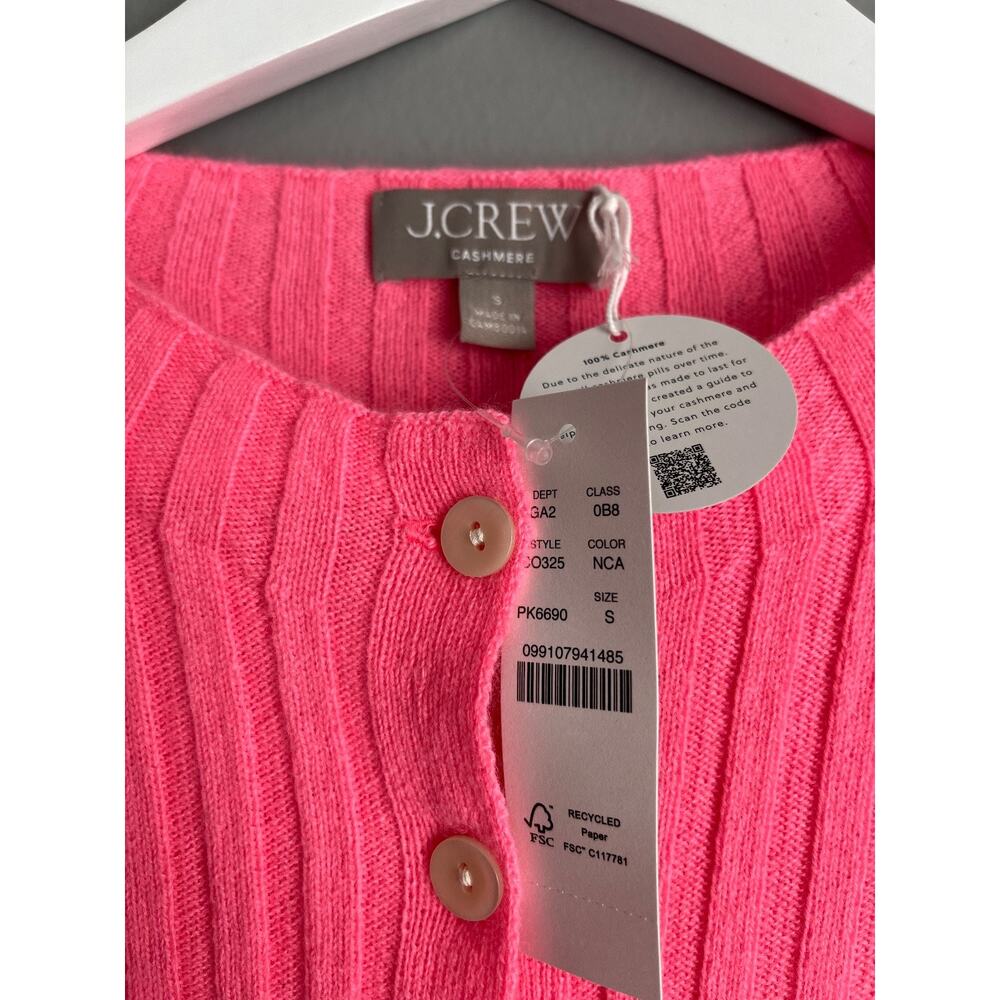 J.Crew 100% Cashmere Cardigan NWT Women's S Pink Ribbed Button Front Sweater Lux - Picture 3 of 7